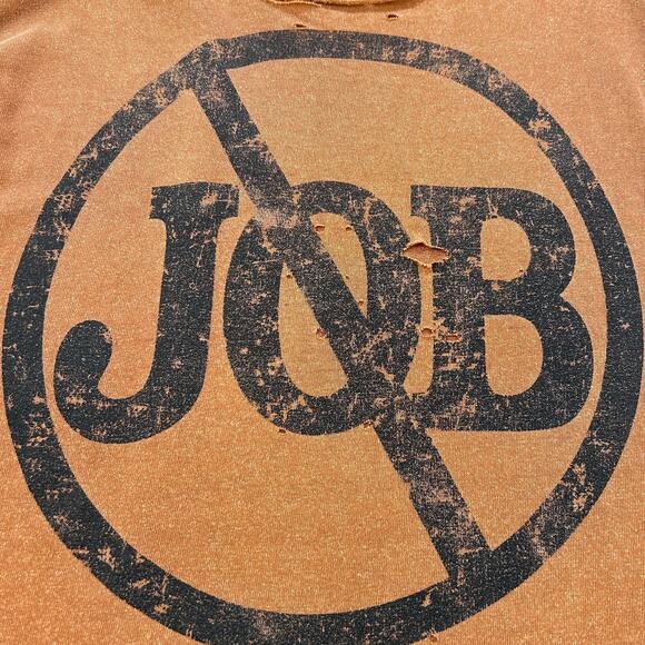 Distressed Graphic Tee NO JOB Shirt Rust Brown Oversized Grunge Unisex 90s Vibe - Picture 2 of 6